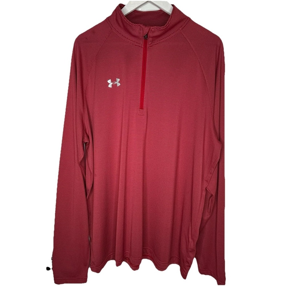 Under Armour Long Sleeve 1/4 Zip Pullover Mens 2XL‎ Red Gray Striped Loose